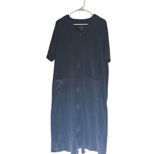 Dreams & Co Pajamas M (14/16) Womens Black Full Zip‎ Short Sleeve Pockets Sleep
